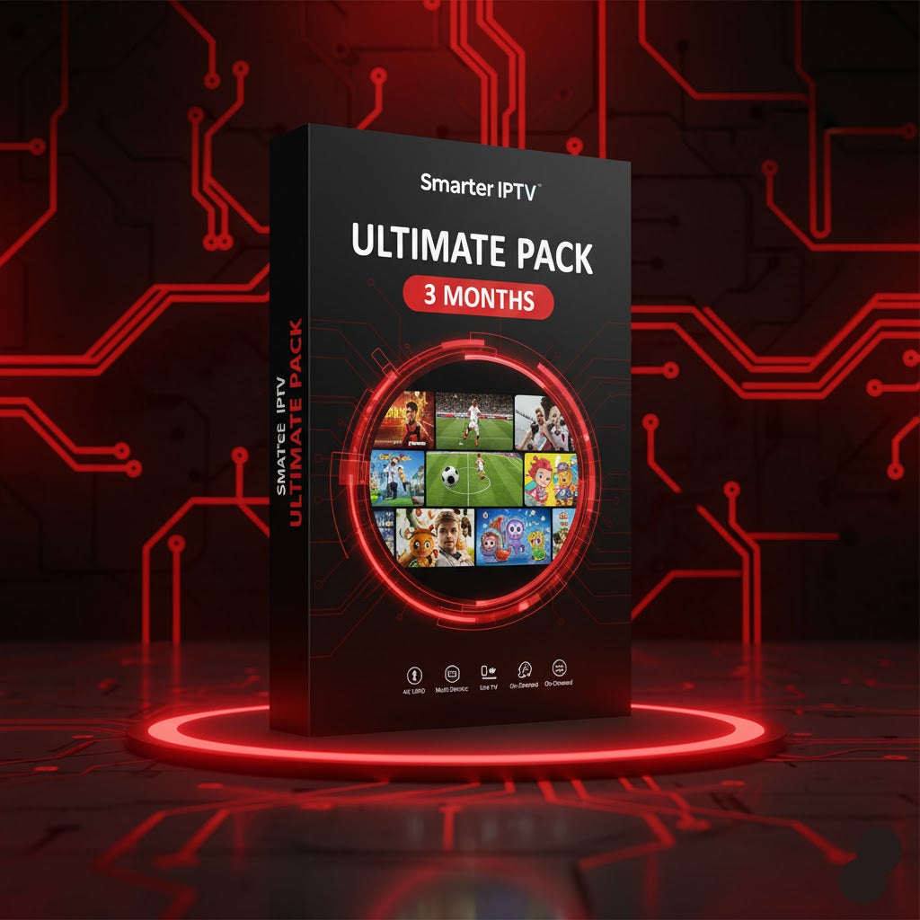 Smarter IPTV Ultimate Pack box with red circuit background