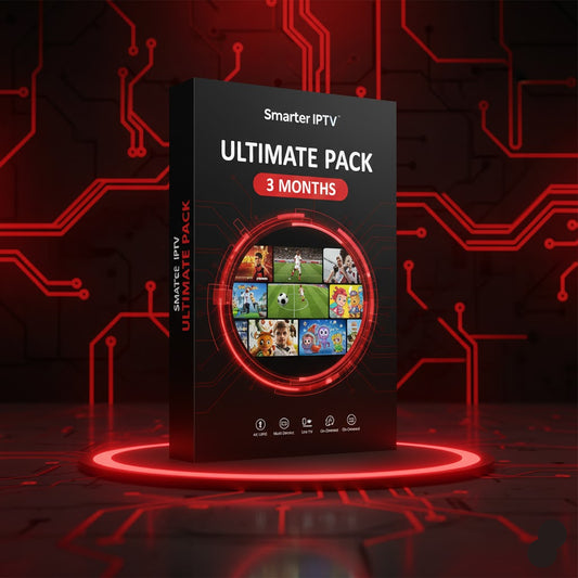 Smarter IPTV Ultimate Pack box with red circuit background